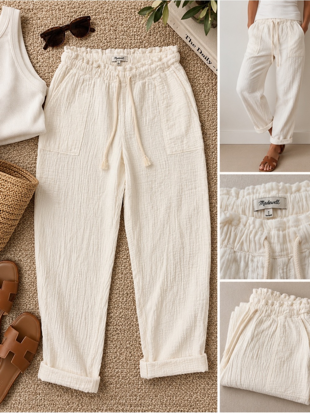 Madewell Ivory Gauze Pants Size Small